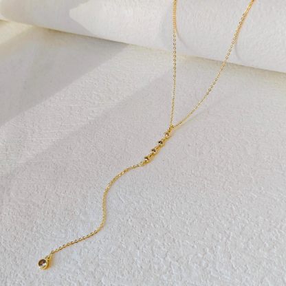 Gold Necklace for Women, Dainty Long Necklace 14k Gold Plated/Silver Y-Shaped Pendant Necklaces Trendy Beaded Chain Drop Necklaces Jewelry for Women Gifts