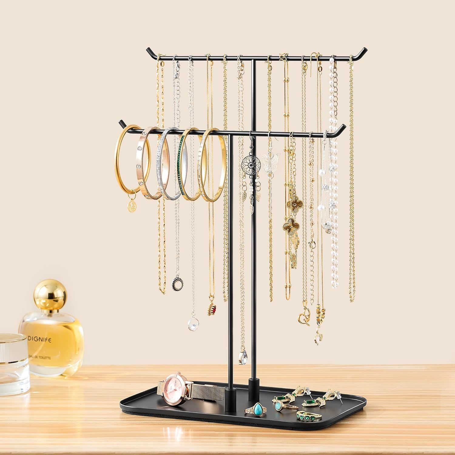 Necklace Stand: Black Metal Necklace Organizer for Home Decor