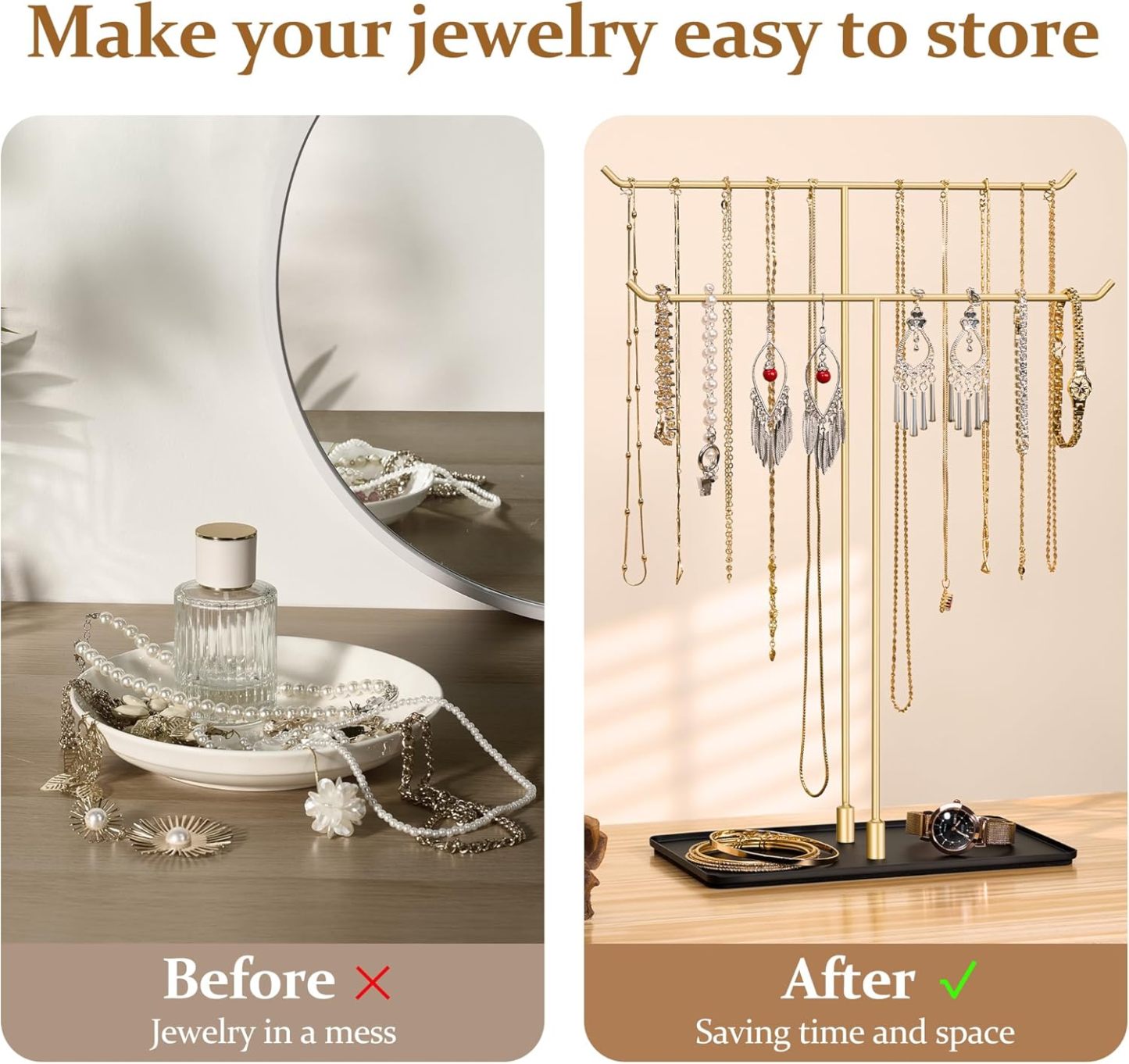 Necklace Stand: Black Metal Necklace Organizer for Home Decor