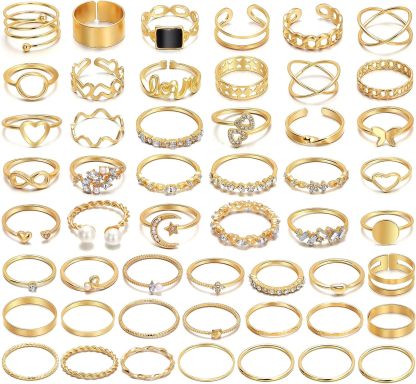 Gold Knuckle Rings Set For Women Vintage Stackable Joint Finger Midi Rings Dainty Cubic Zirconia Crystal Simple Twist Hollow Cute Pack Jewelry Gift (51 fasinon, Gold)