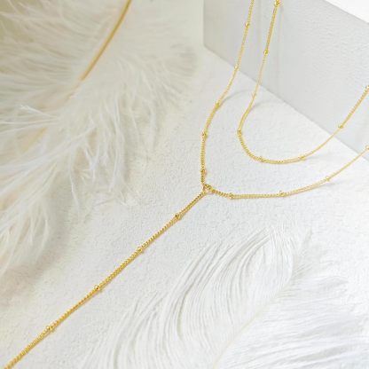 Gold Necklace for Women, Dainty Long Necklace 14k Gold Plated/Silver Y-Shaped Pendant Necklaces Trendy Beaded Chain Drop Necklaces Jewelry for Women Gifts