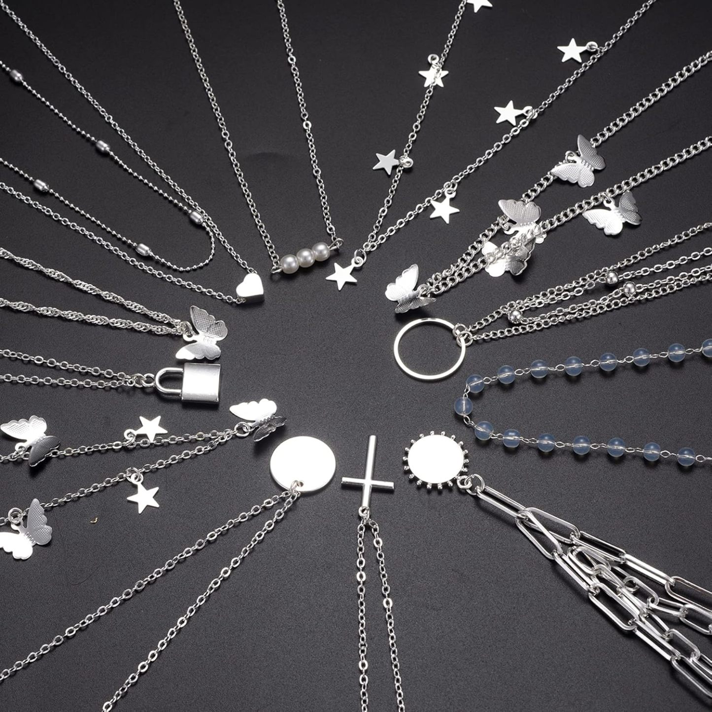 12pcs Chain Gold Bead Necklace Coin Moon Star Pearl Pendant Chain Choker Multilayer Necklace Leather Cord Set for Women Men Adjustable Gold Tone