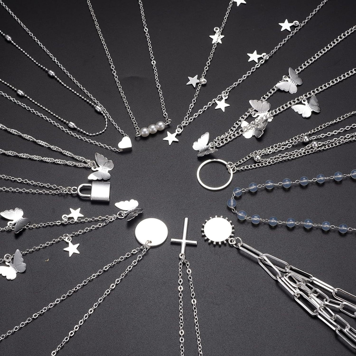 12pcs Chain Gold Bead Necklace Coin Moon Star Pearl Pendant Chain Choker Multilayer Necklace Leather Cord Set for Women Men Adjustable Gold Tone