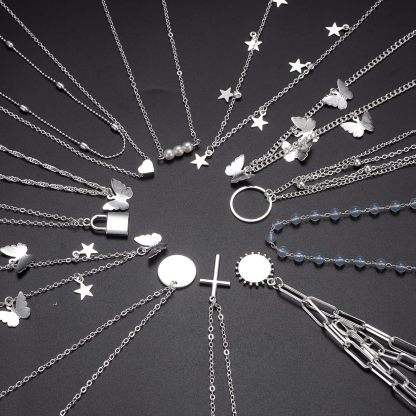 12pcs Chain Gold Bead Necklace Coin Moon Star Pearl Pendant Chain Choker Multilayer Necklace Leather Cord Set for Women Men Adjustable Gold Tone