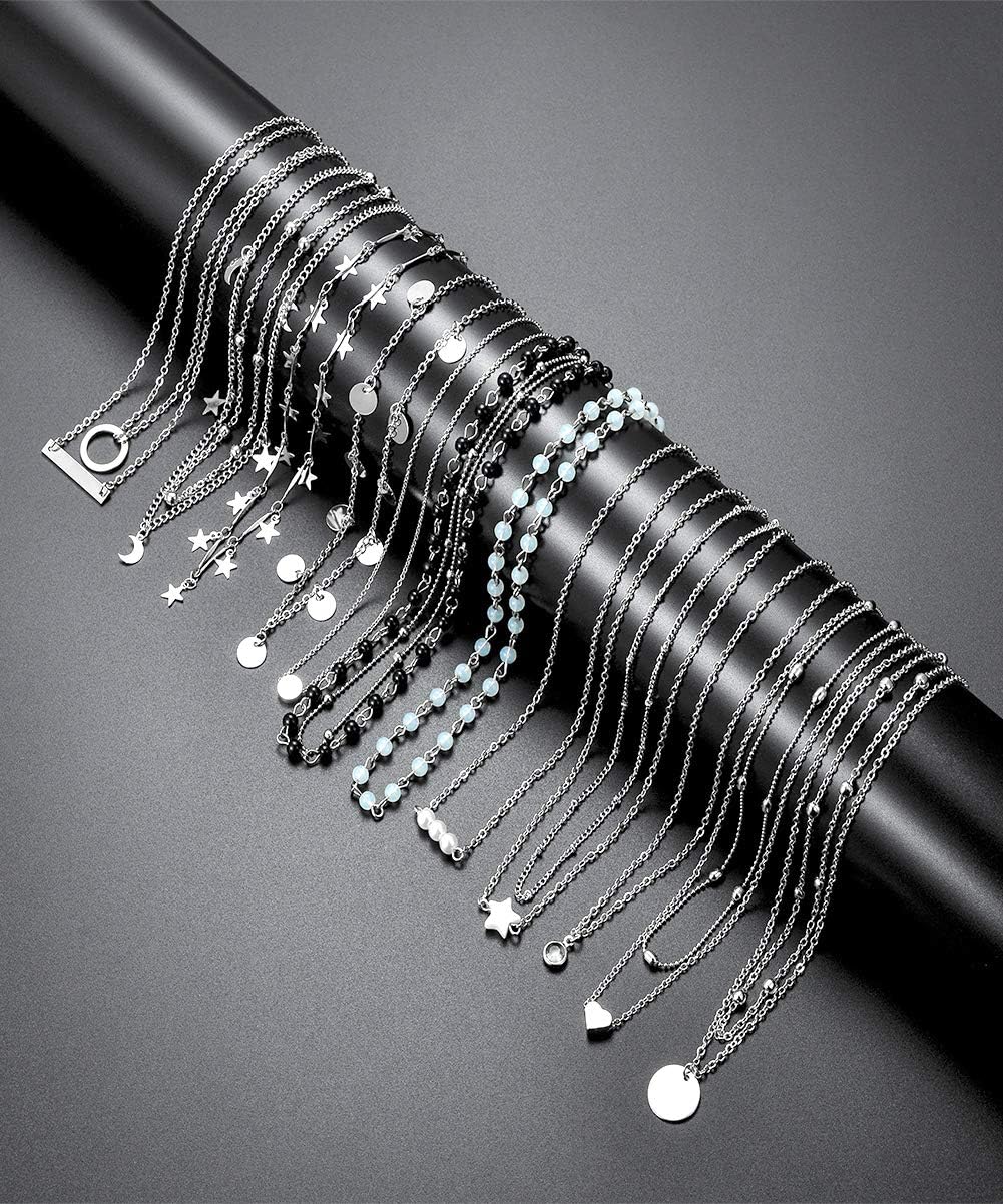 12pcs Chain Gold Bead Necklace Coin Moon Star Pearl Pendant Chain Choker Multilayer Necklace Leather Cord Set for Women Men Adjustable Gold Tone