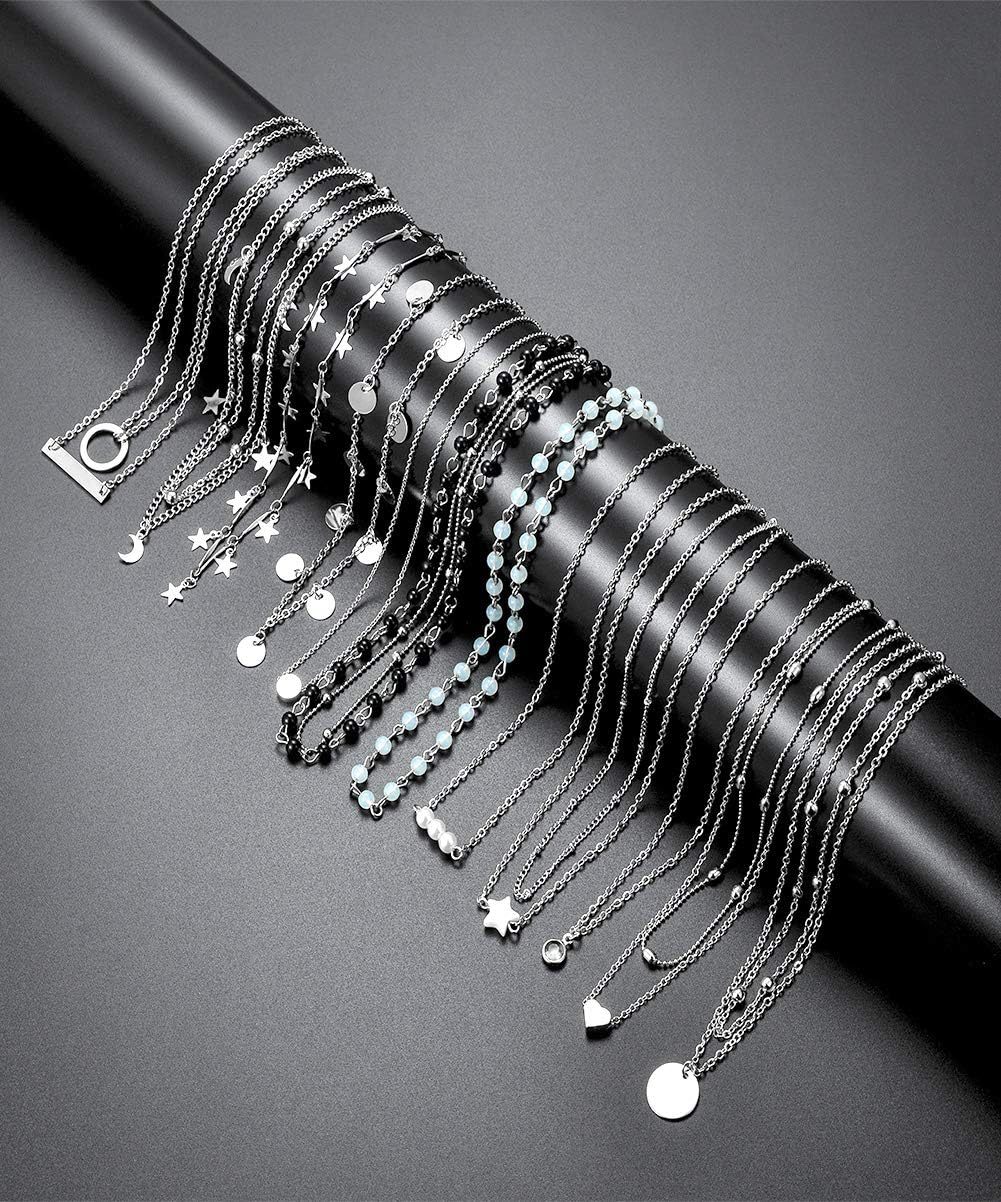 12pcs Chain Gold Bead Necklace Coin Moon Star Pearl Pendant Chain Choker Multilayer Necklace Leather Cord Set for Women Men Adjustable Gold Tone