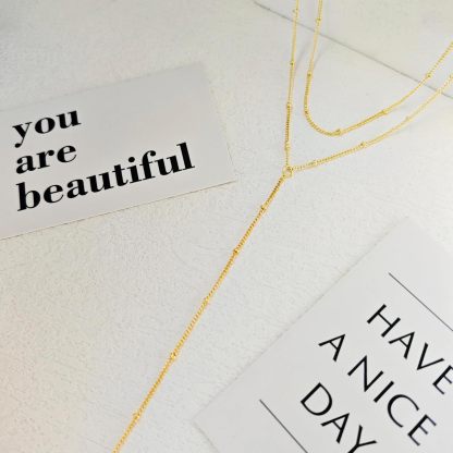 Gold Necklace for Women, Dainty Long Necklace 14k Gold Plated/Silver Y-Shaped Pendant Necklaces Trendy Beaded Chain Drop Necklaces Jewelry for Women Gifts