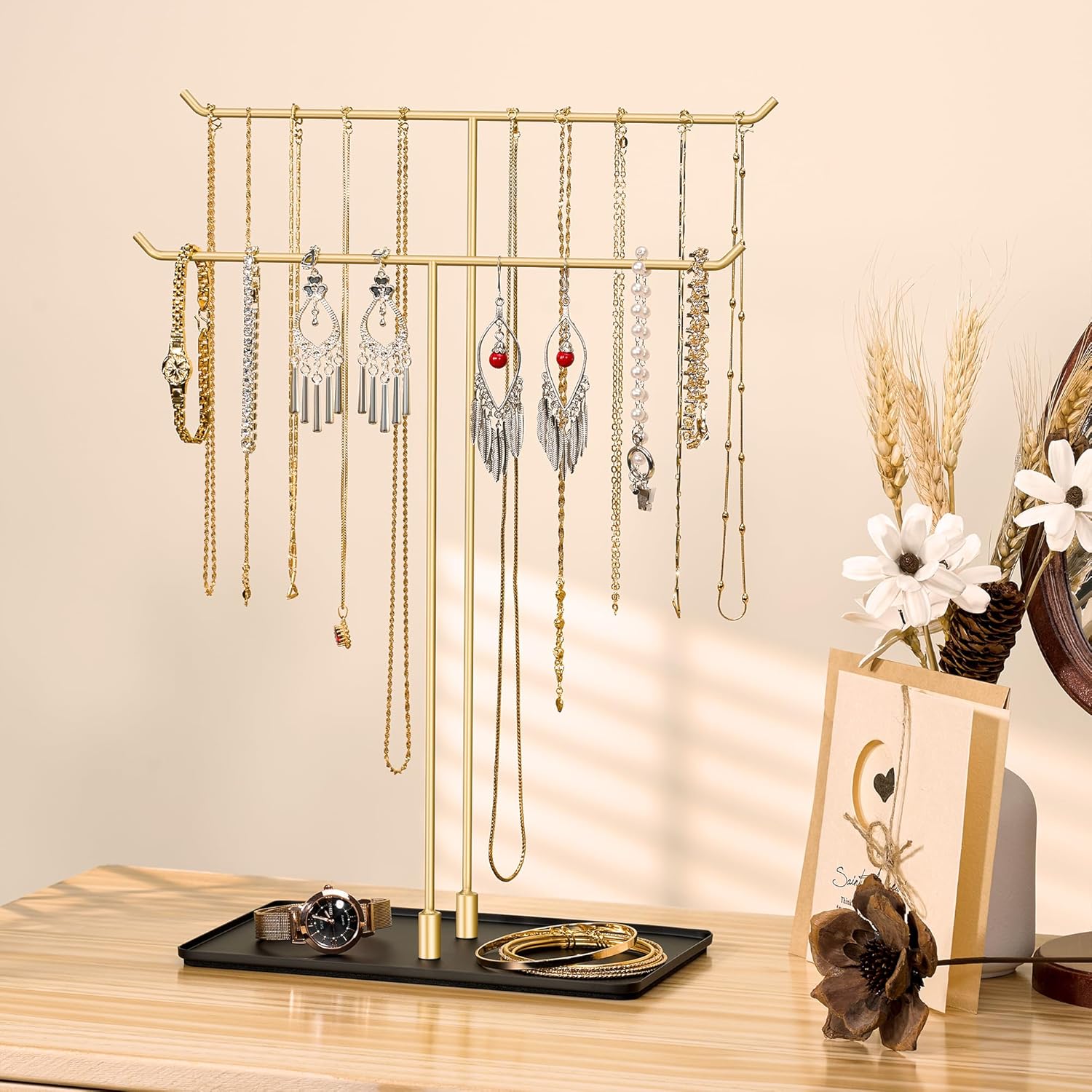 Necklace Stand: Black Metal Necklace Organizer for Home Decor