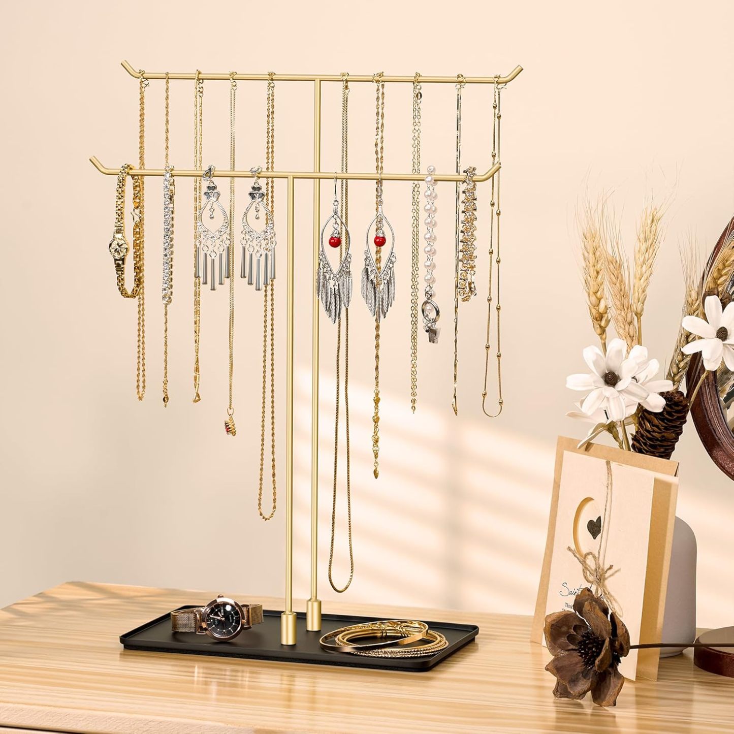 Necklace Stand: Black Metal Necklace Organizer for Home Decor