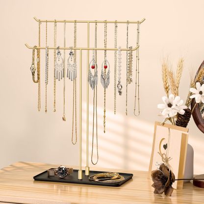 Necklace Stand: Black Metal Necklace Organizer for Home Decor