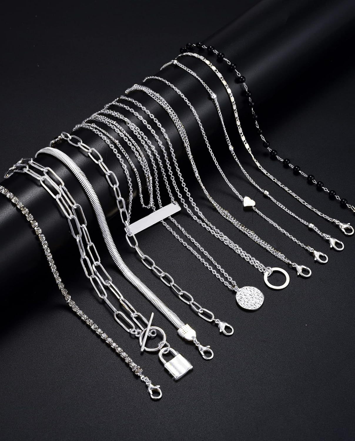 12pcs Chain Gold Bead Necklace Coin Moon Star Pearl Pendant Chain Choker Multilayer Necklace Leather Cord Set for Women Men Adjustable Gold Tone