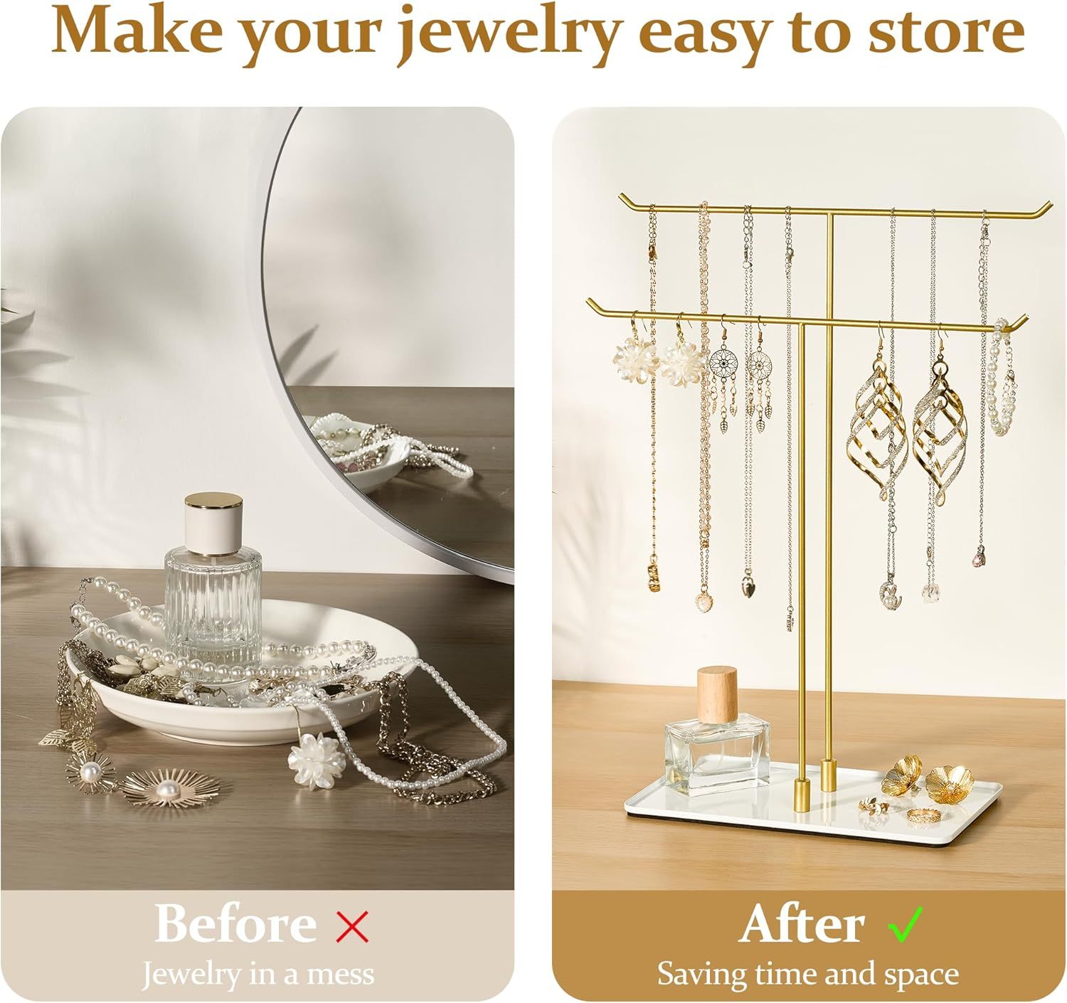 Necklace Stand: Black Metal Necklace Organizer for Home Decor