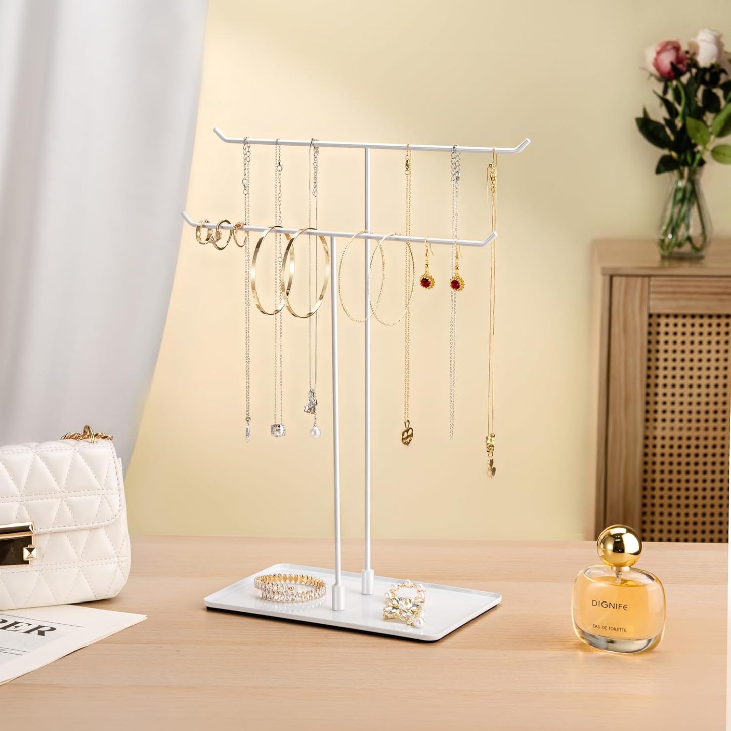 Necklace Stand: Black Metal Necklace Organizer for Home Decor