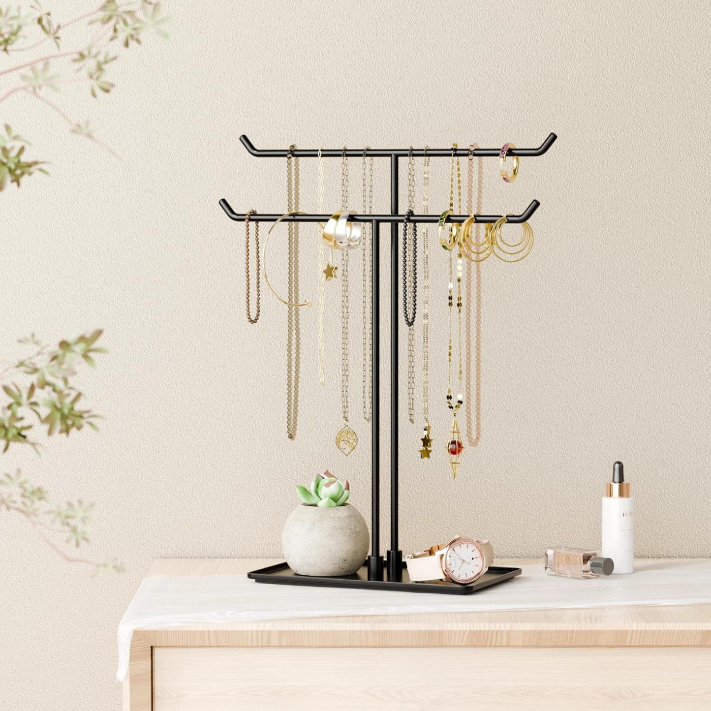 Necklace Stand: Black Metal Necklace Organizer for Home Decor