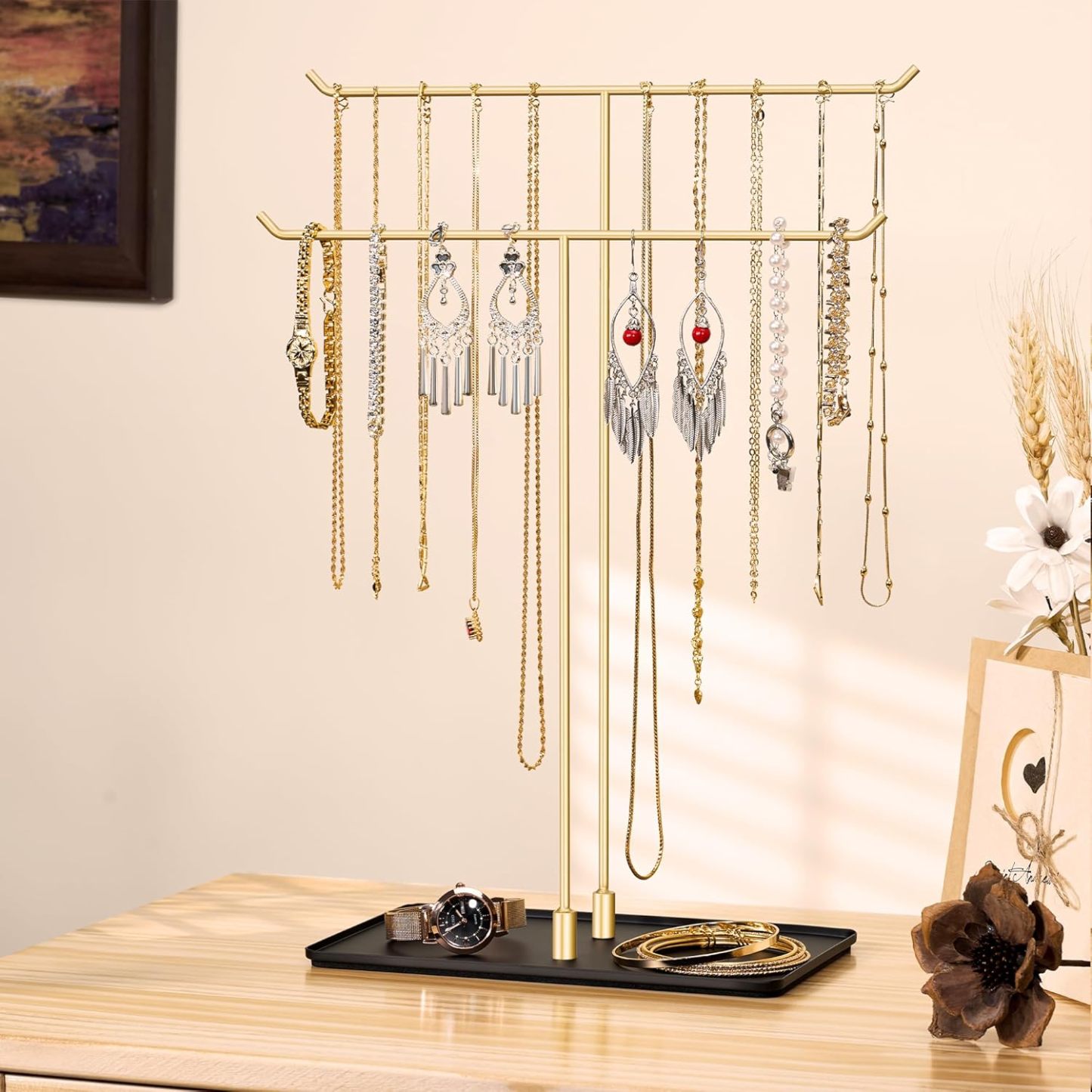 Necklace Stand: Black Metal Necklace Organizer for Home Decor