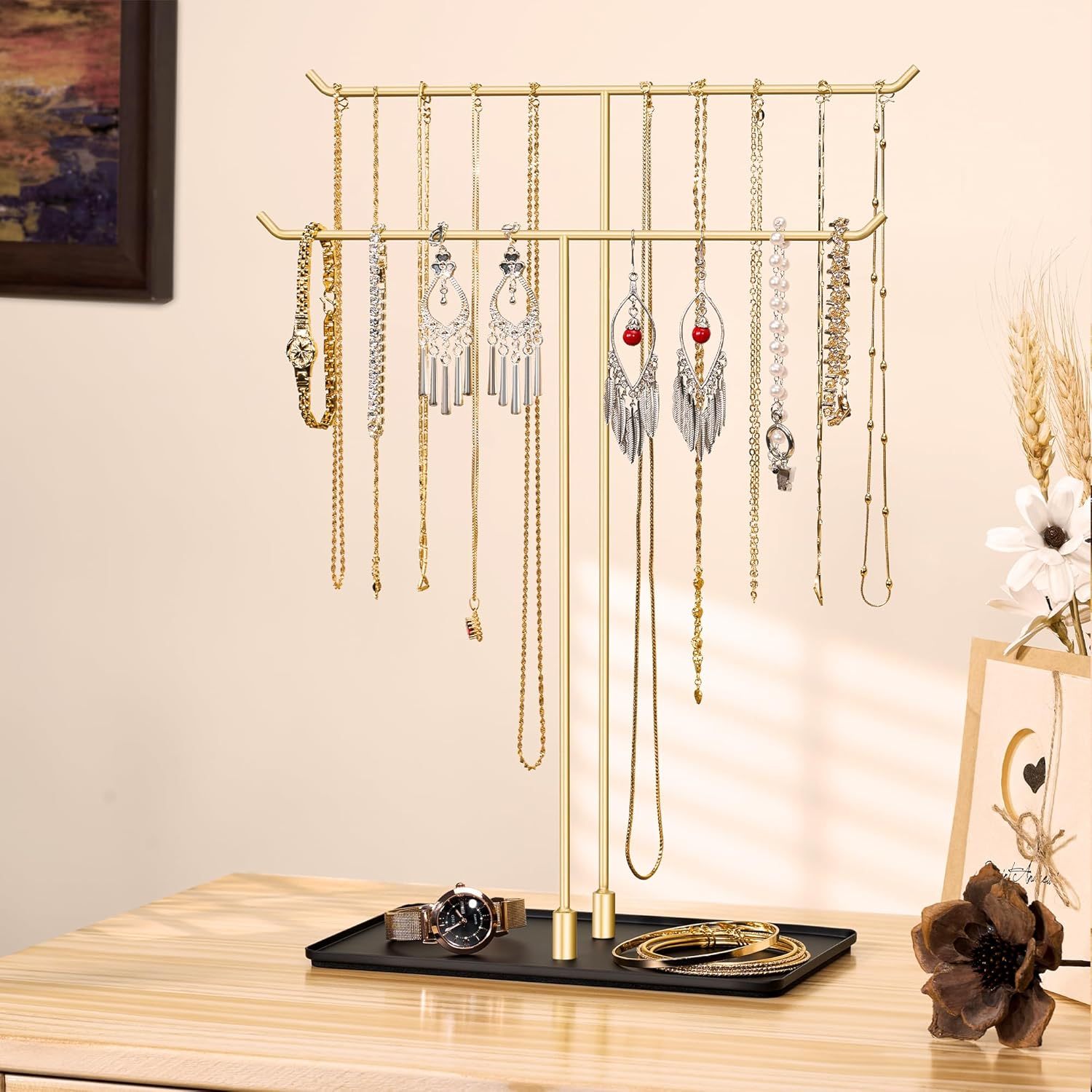Necklace Stand: Black Metal Necklace Organizer for Home Decor