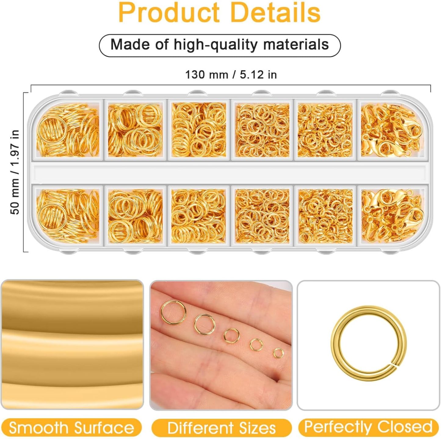 Jewelry Making Supplies and Necklace Repair with Jump Ring Pliers and Open Jump Ring(1200Pcs Silver and Gold)