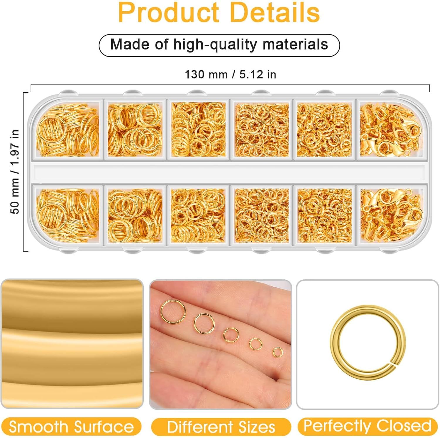 Jewelry Making Supplies and Necklace Repair with Jump Ring Pliers and Open Jump Ring(1200Pcs Silver and Gold)