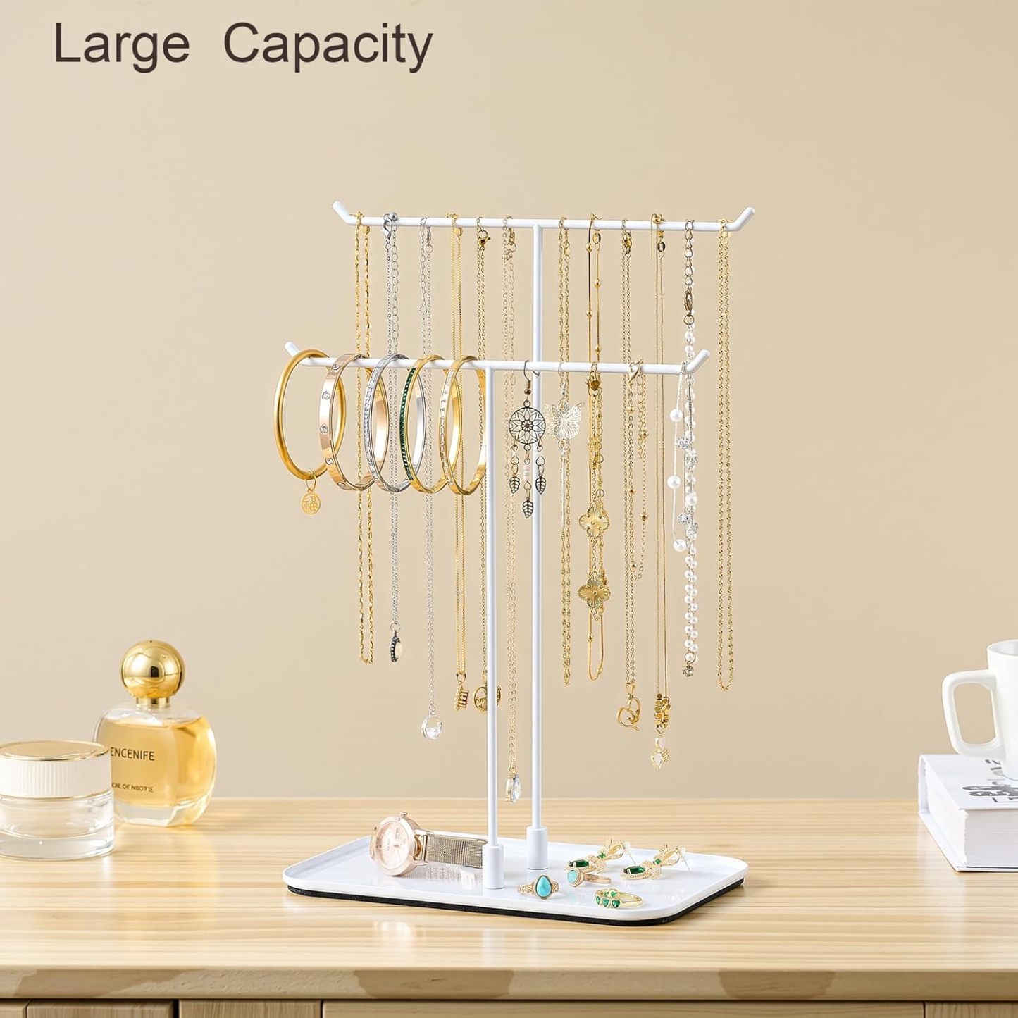 Necklace Stand: Black Metal Necklace Organizer for Home Decor