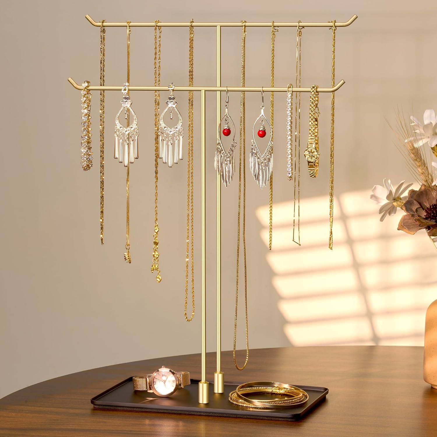 Necklace Stand: Black Metal Necklace Organizer for Home Decor