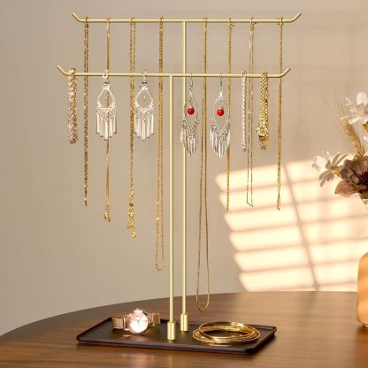 Necklace Stand: Black Metal Necklace Organizer for Home Decor