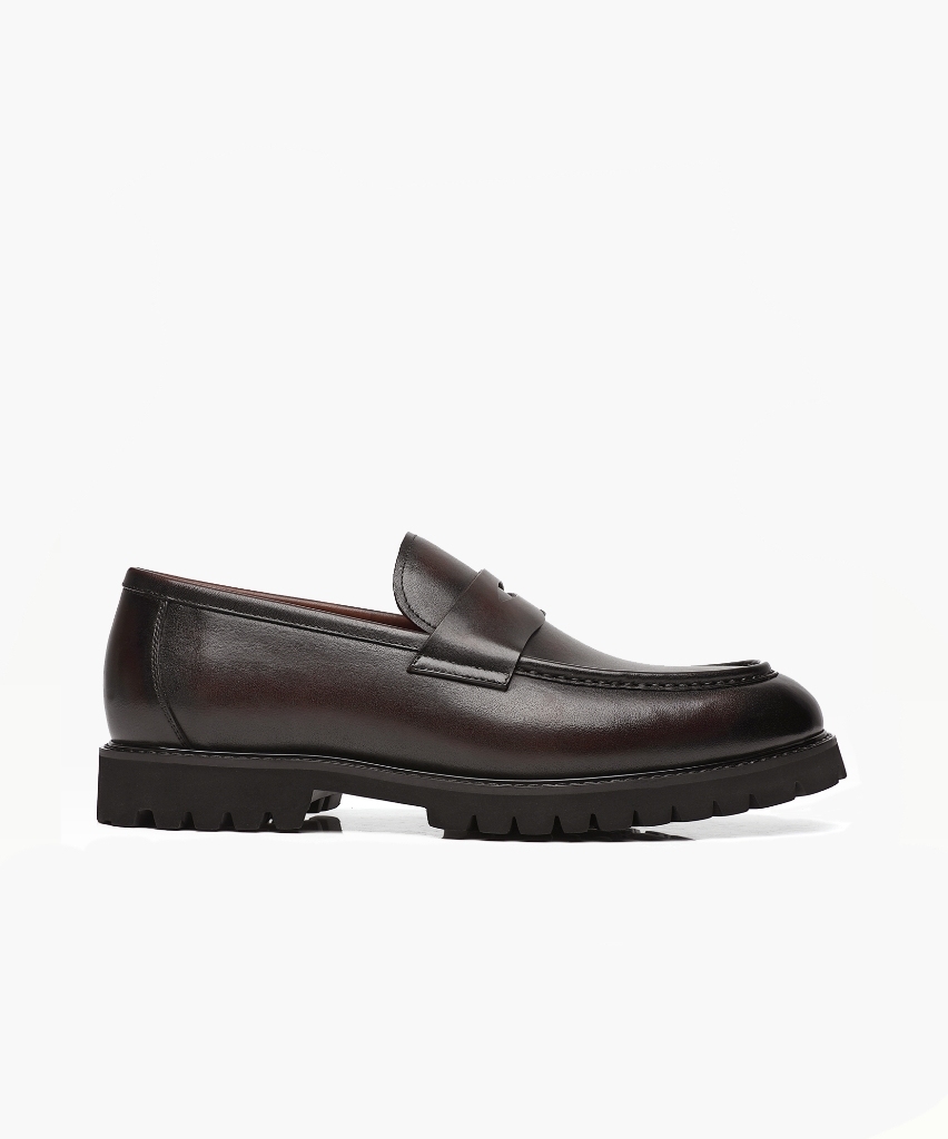 Aporomarc Classic Burnished Chunky Sole Penny Loafers for Men