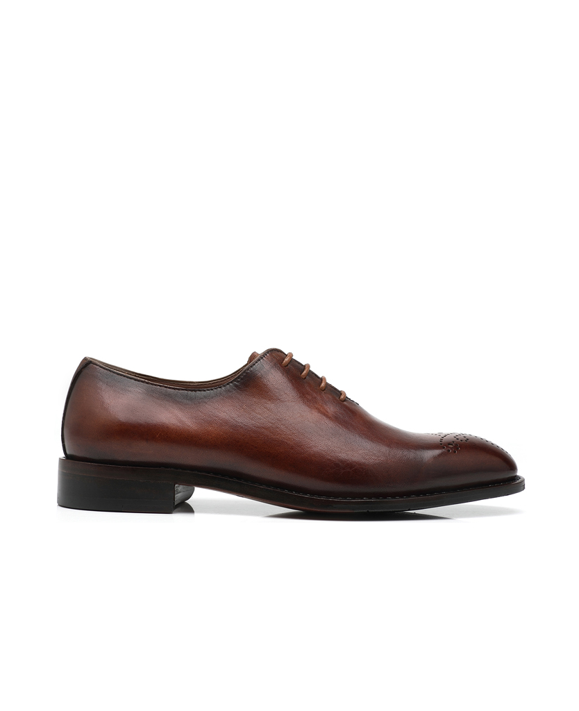 APORO MARC Brown Hand Patina Wholecut Brogue Oxford Shoes for Men