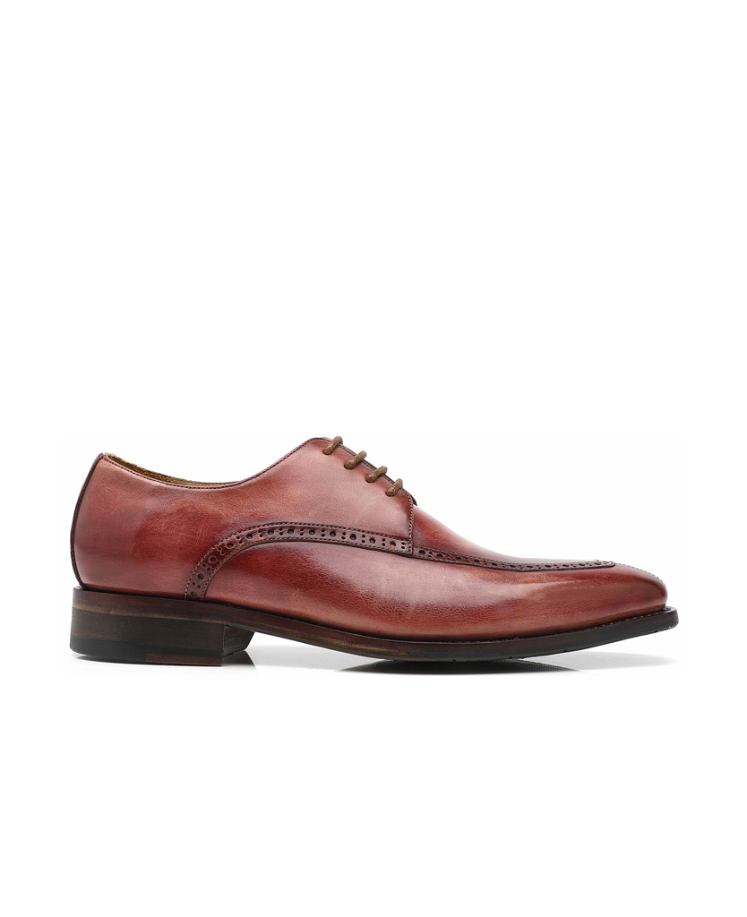 APORO MARC Men's Burgundy Hand Patina Semi Brogue Oxford Dress Shoes