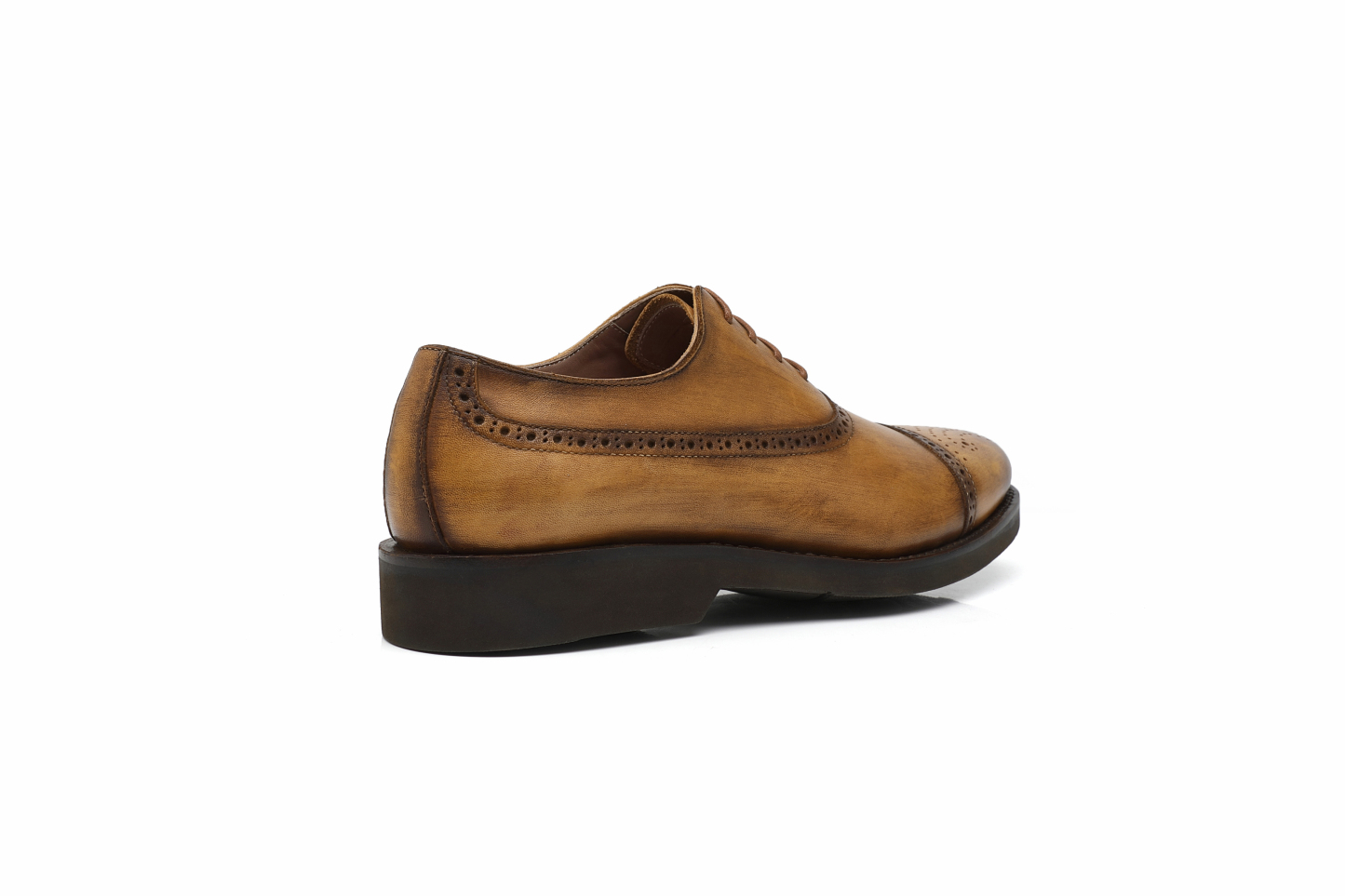 APORO MARC Hand-Painted Patina Tan Cap Toe Brogue Oxford Dress Shoes for Men