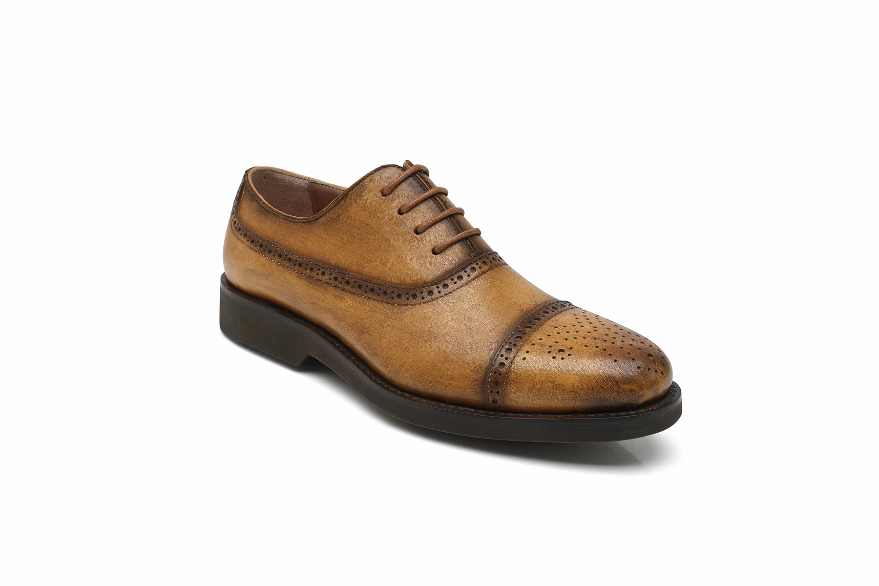 APORO MARC Hand-Painted Patina Tan Cap Toe Brogue Oxford Dress Shoes for Men