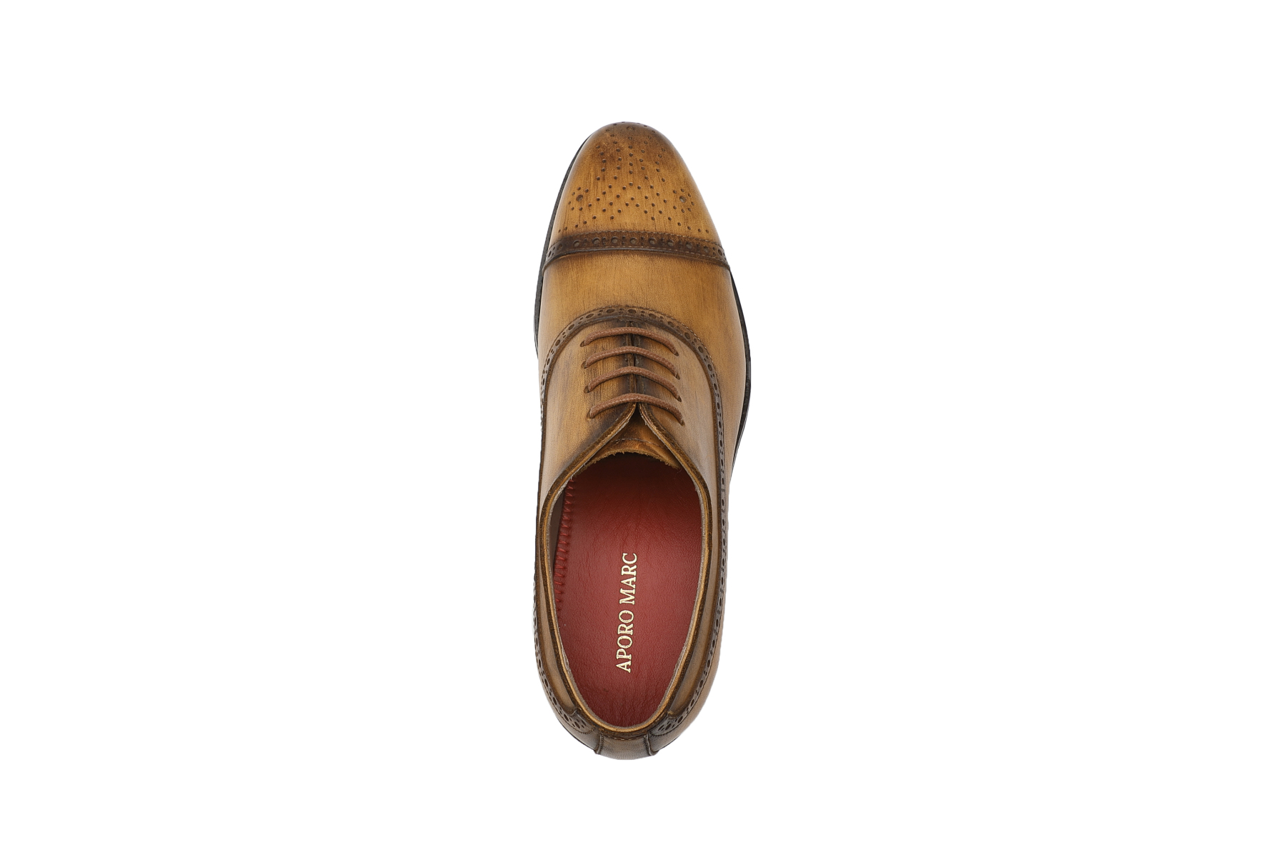APORO MARC Hand-Painted Patina Tan Cap Toe Brogue Oxford Dress Shoes for Men