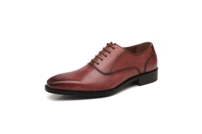 APORO MARC Burgundy Hand Patina Plain Toe Oxford Dress Shoes for Men