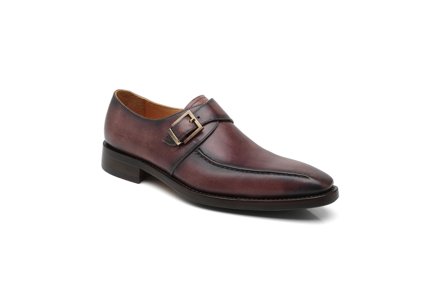 APORO MARC Dark Brown Hand Patina Single Monk Strap Dress Shoes for Men