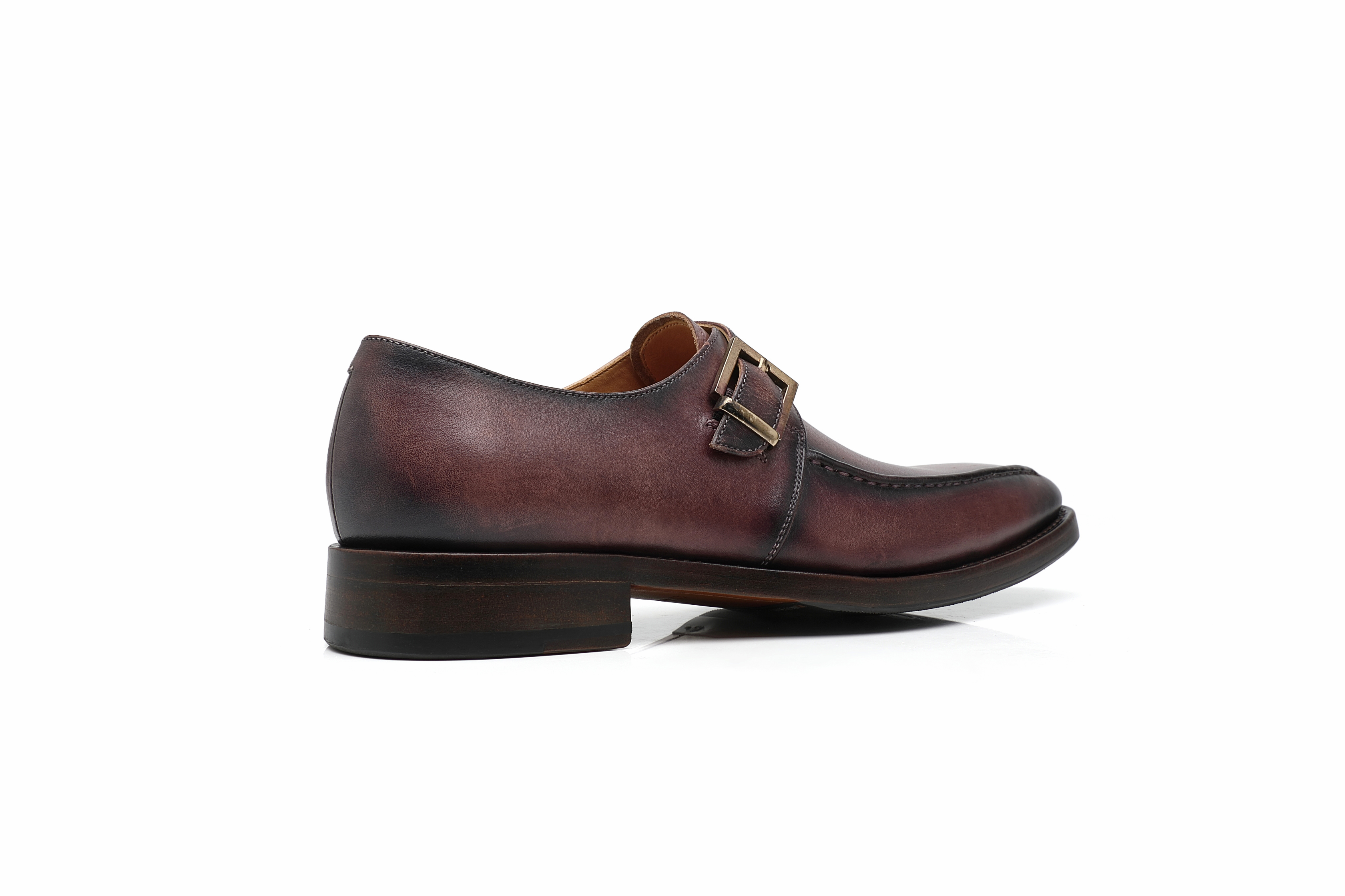 APORO MARC Dark Brown Hand Patina Single Monk Strap Dress Shoes for Men