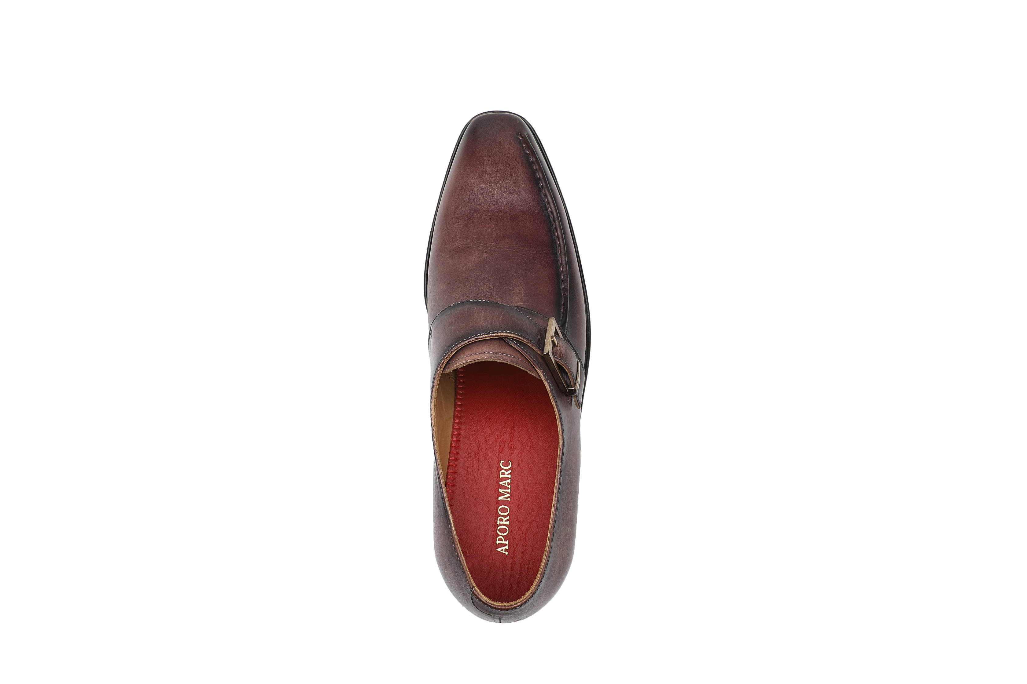 APORO MARC Dark Brown Hand Patina Single Monk Strap Dress Shoes for Men