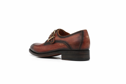 APORO MARC Brown Hand Patina Brogue Single Monk Strap Dress Shoes for Men