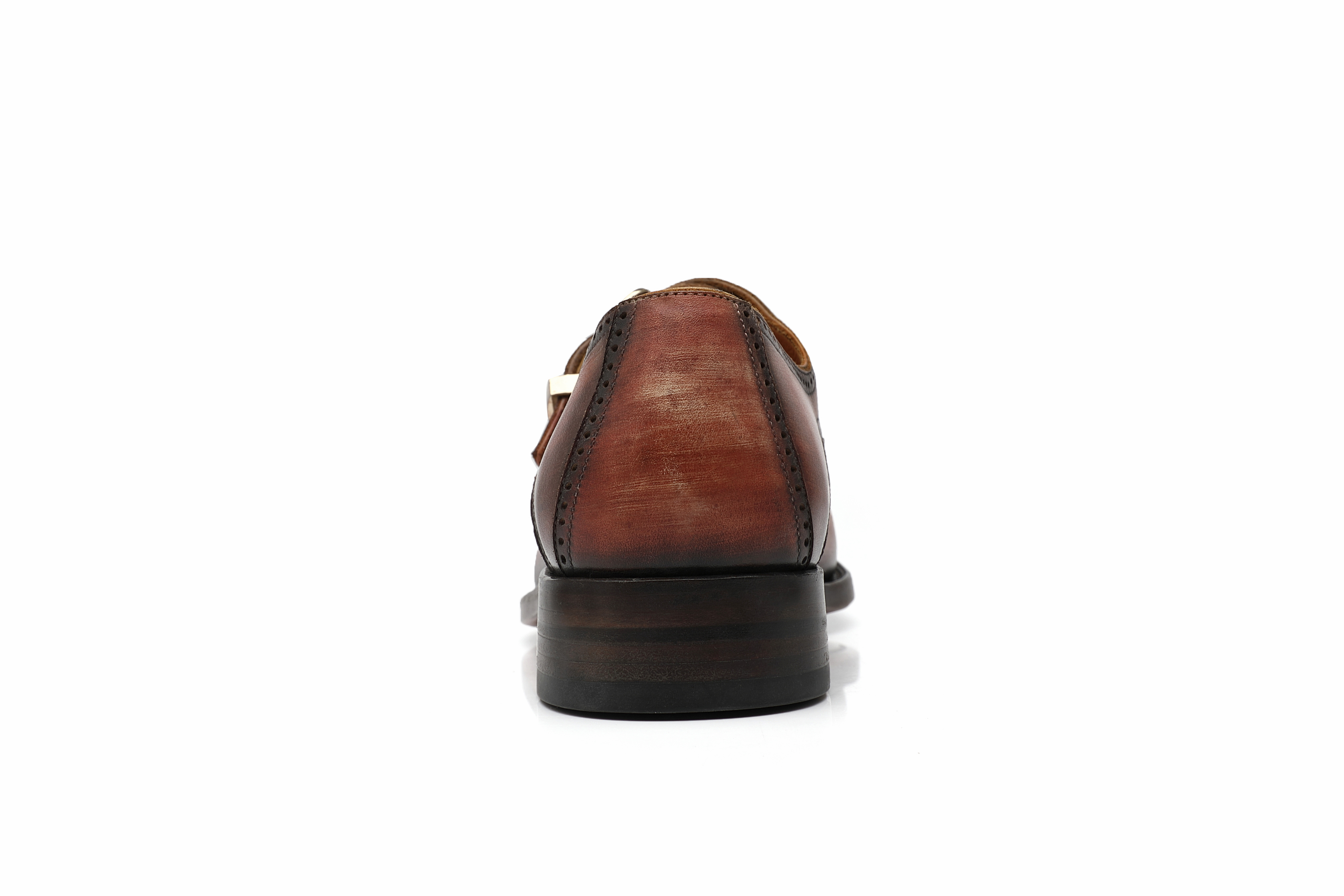 APORO MARC Brown Hand Patina Brogue Single Monk Strap Dress Shoes for Men