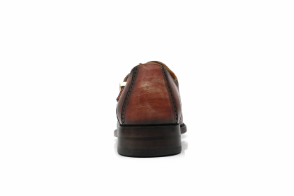 APORO MARC Brown Hand Patina Brogue Single Monk Strap Dress Shoes for Men