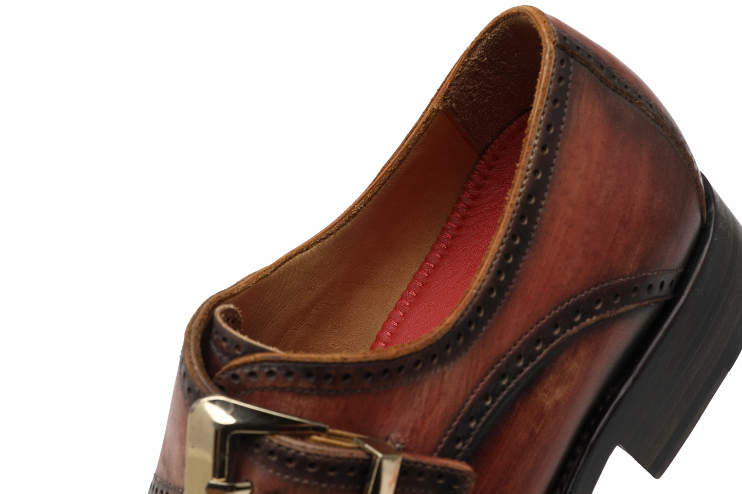 APORO MARC Brown Hand Patina Brogue Single Monk Strap Dress Shoes for Men