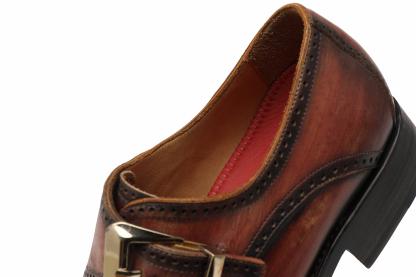 APORO MARC Brown Hand Patina Brogue Single Monk Strap Dress Shoes for Men