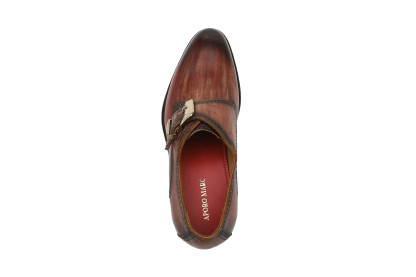 APORO MARC Brown Hand Patina Brogue Single Monk Strap Dress Shoes for Men
