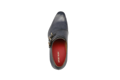 APORO MARC Navy Hand Patina Double Monk Strap Dress Shoes for Men