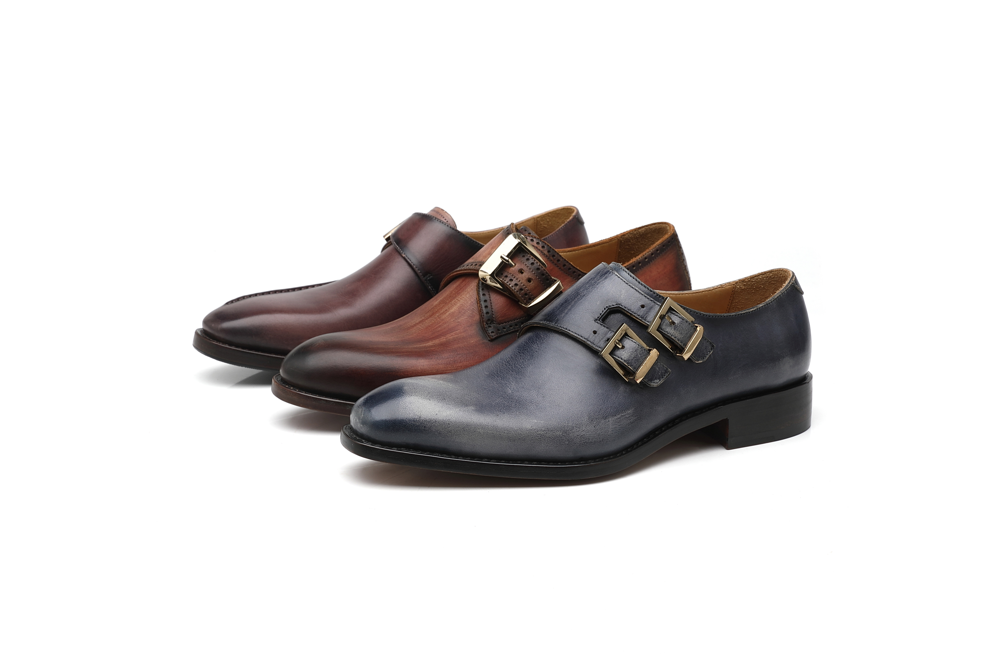 APORO MARC Dark Brown Hand Patina Single Monk Strap Dress Shoes for Men