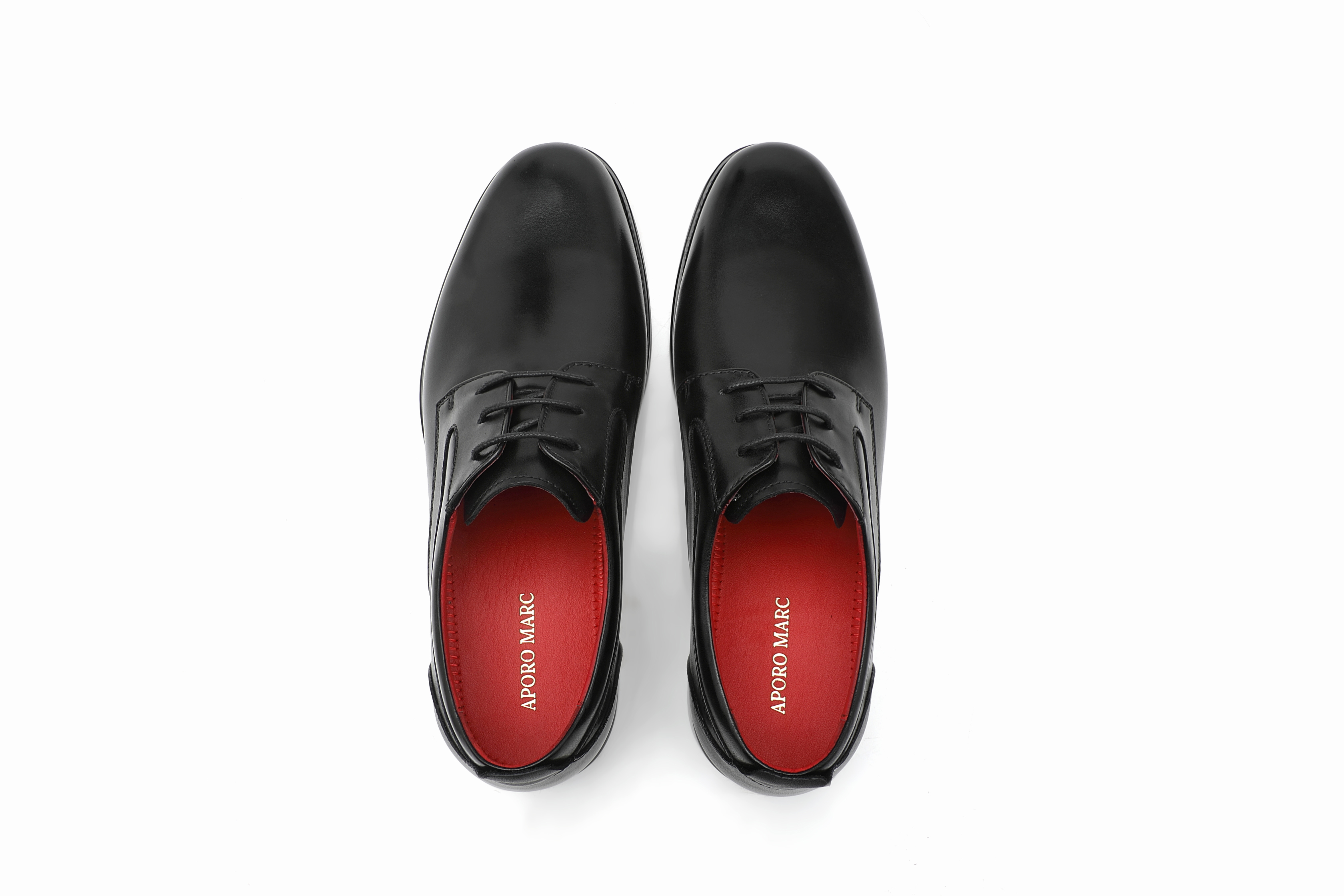 APORO MARC Black Smooth Polished Plain Toe Oxford Dress Shoes for Men