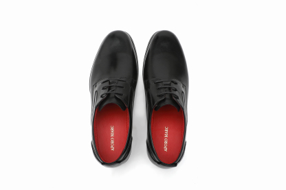 APORO MARC Black Smooth Polished Plain Toe Oxford Dress Shoes for Men