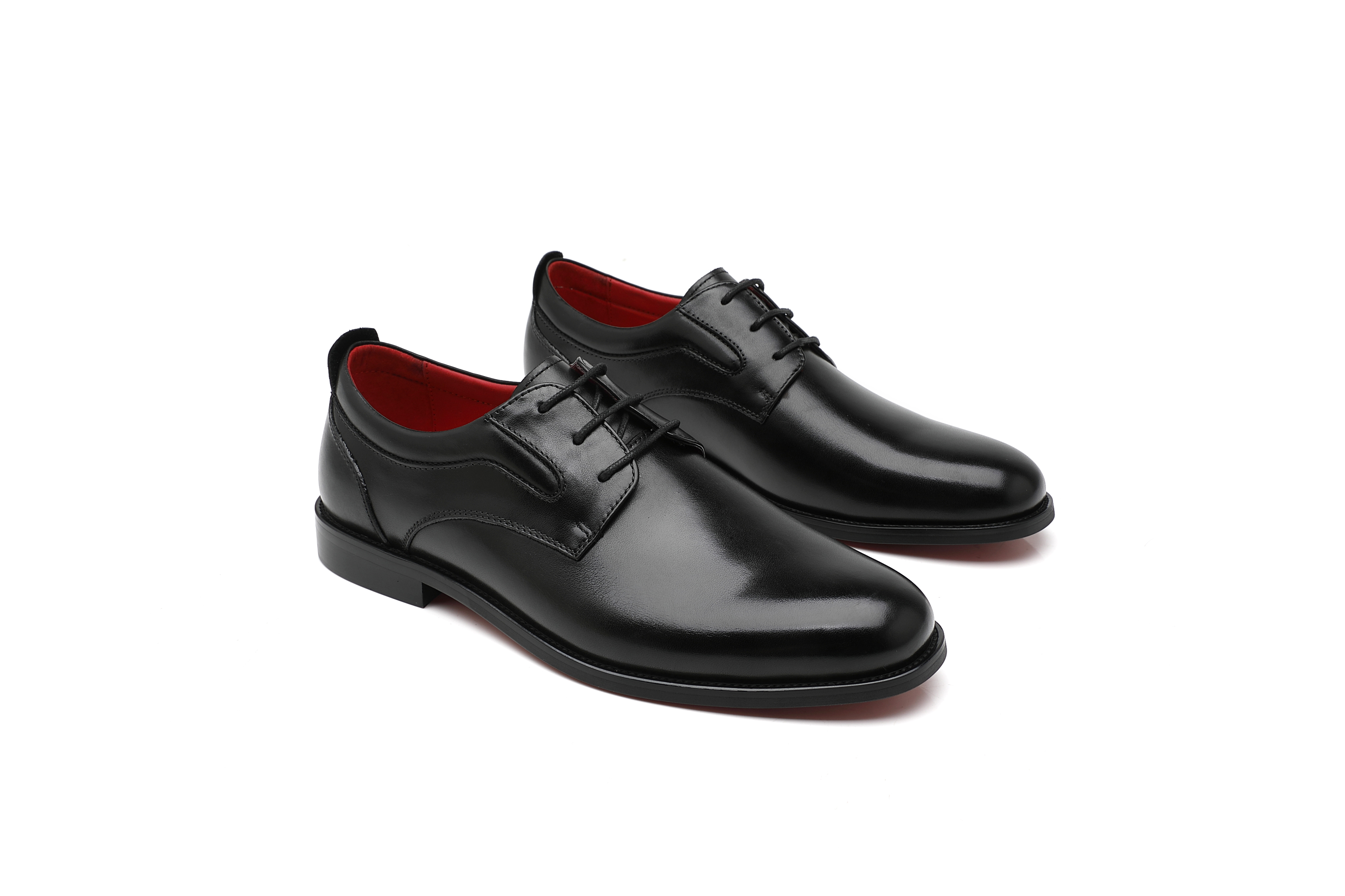 APORO MARC Black Smooth Polished Plain Toe Oxford Dress Shoes for Men