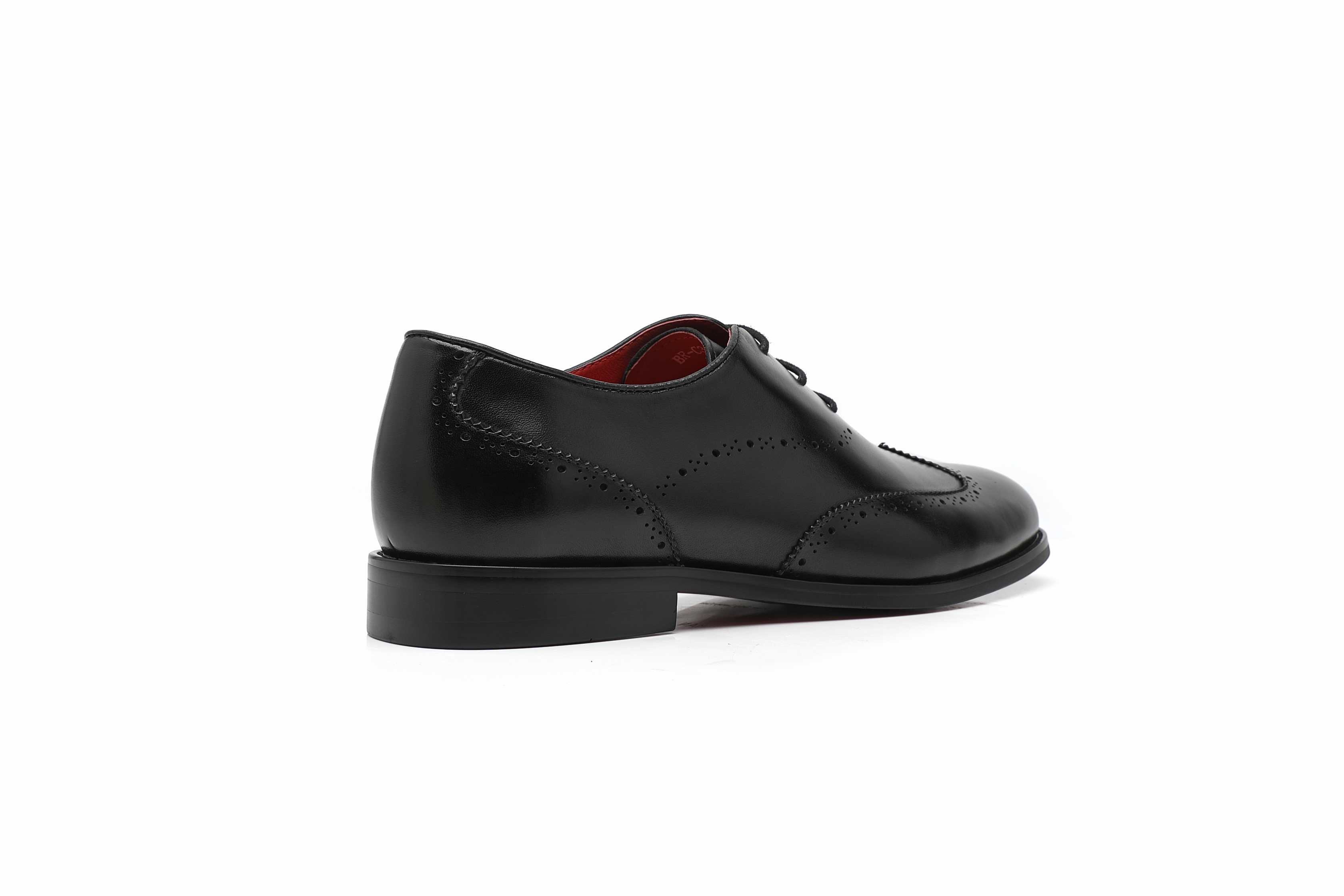 APORO MARC Black Polished Full Brogue Wholecut Oxford Dress Shoes for Men