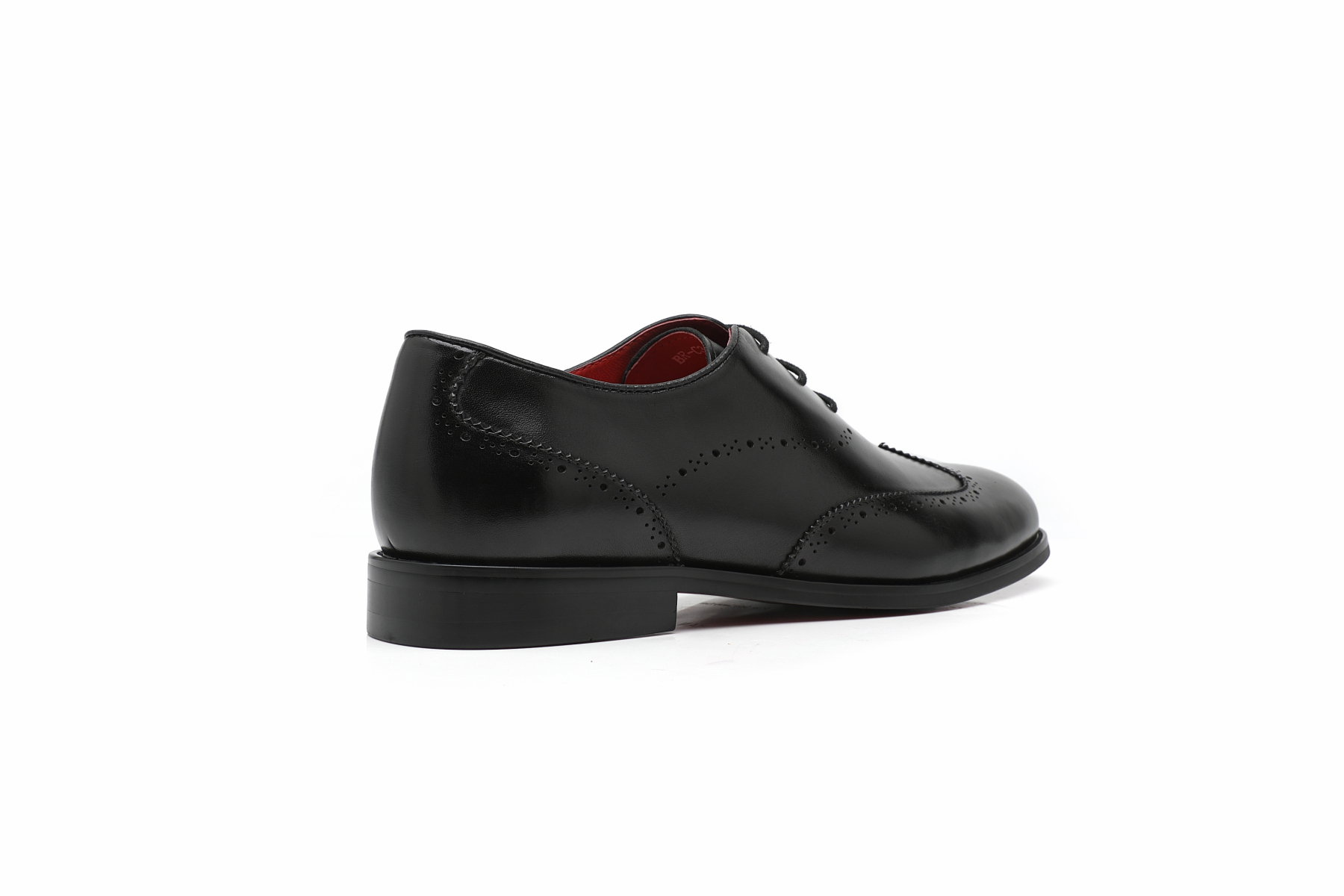 APORO MARC Black Polished Full Brogue Wholecut Oxford Dress Shoes for Men
