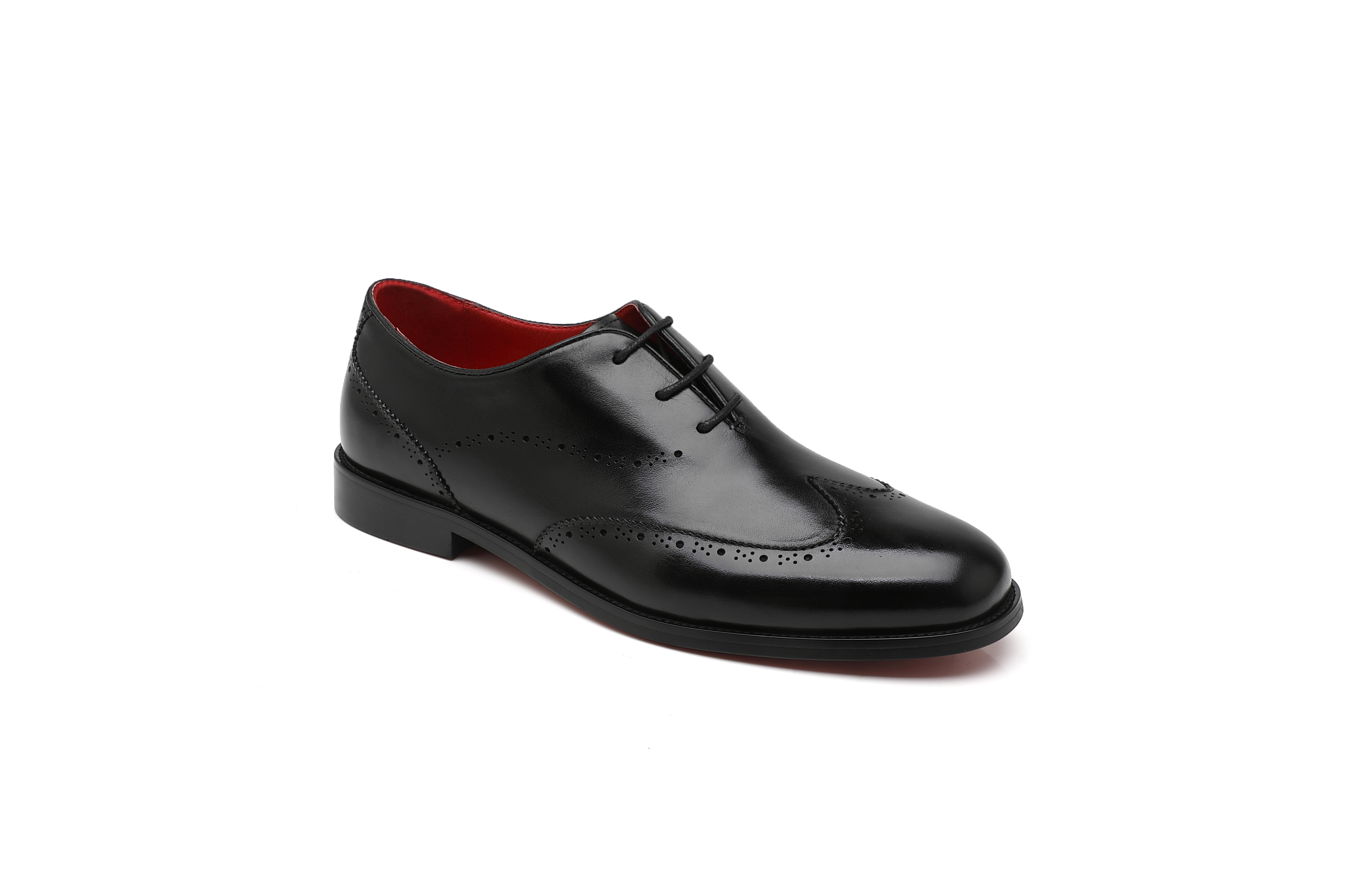 APORO MARC Black Polished Full Brogue Wholecut Oxford Dress Shoes for Men
