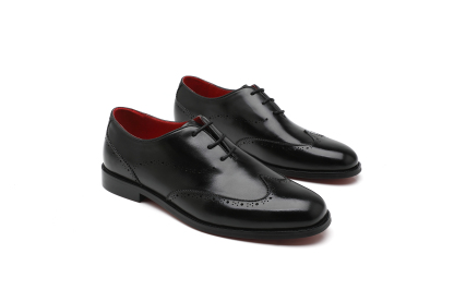 APORO MARC Black Polished Full Brogue Wholecut Oxford Dress Shoes for Men
